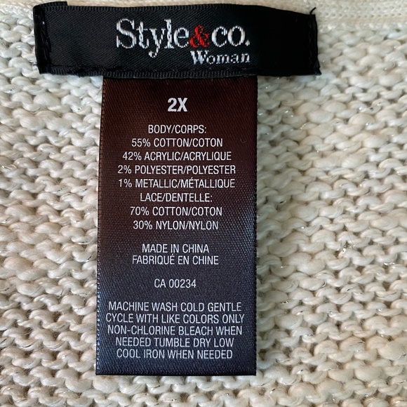 Style & Co.Woman Ivory Lace Hem Metallic Thread Cotton Blend Party Sweater-Sz-2X - Picture 11 of 16